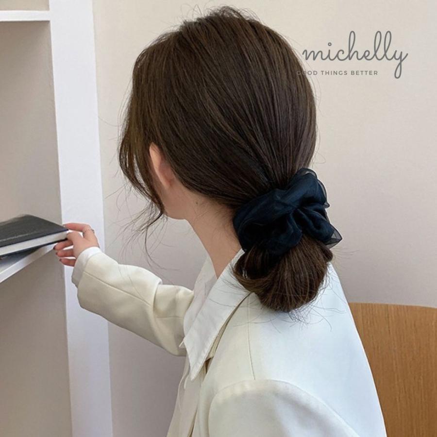 シュシュ チュール サテン ヘアゴム きれいめ 大人 かわいい 簡単 ヘアアレンジ まとめ髪 黒 ベージュ 白 | ブランド登録なし | 08