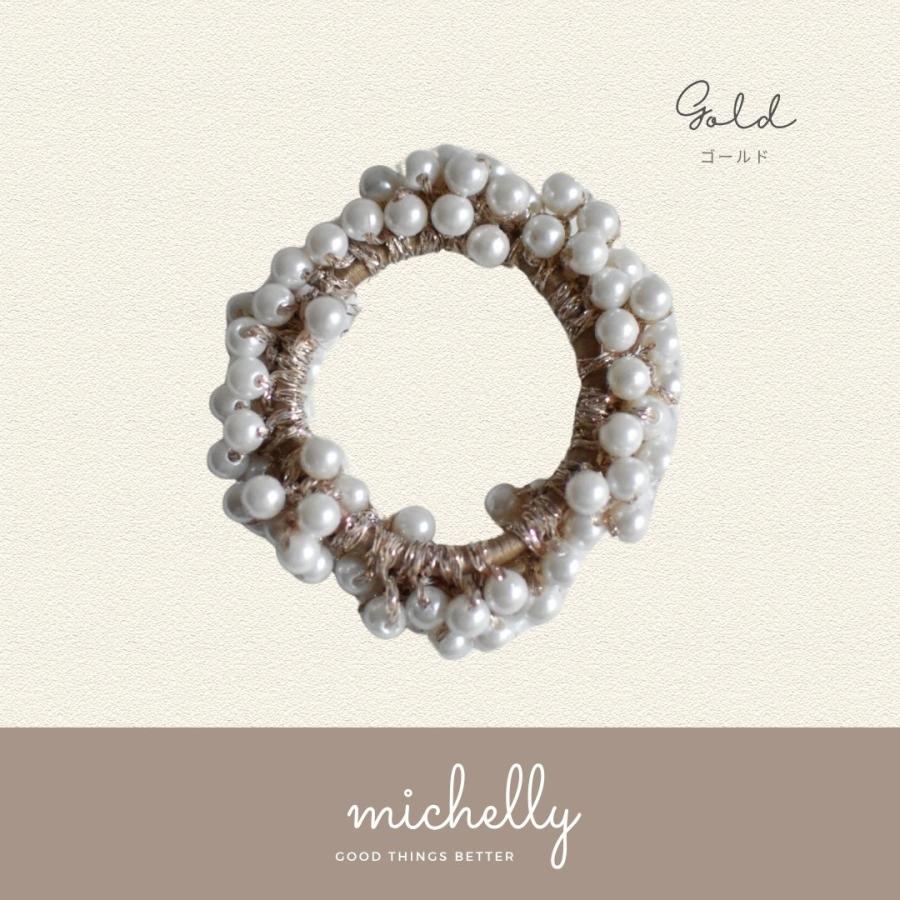 ヘアゴム パール シュシュ ビーズ まとめ髪 ポニーテール お団子  上品  ゴールド ピンク ホワイト 白 金 | ブランド登録なし | 01