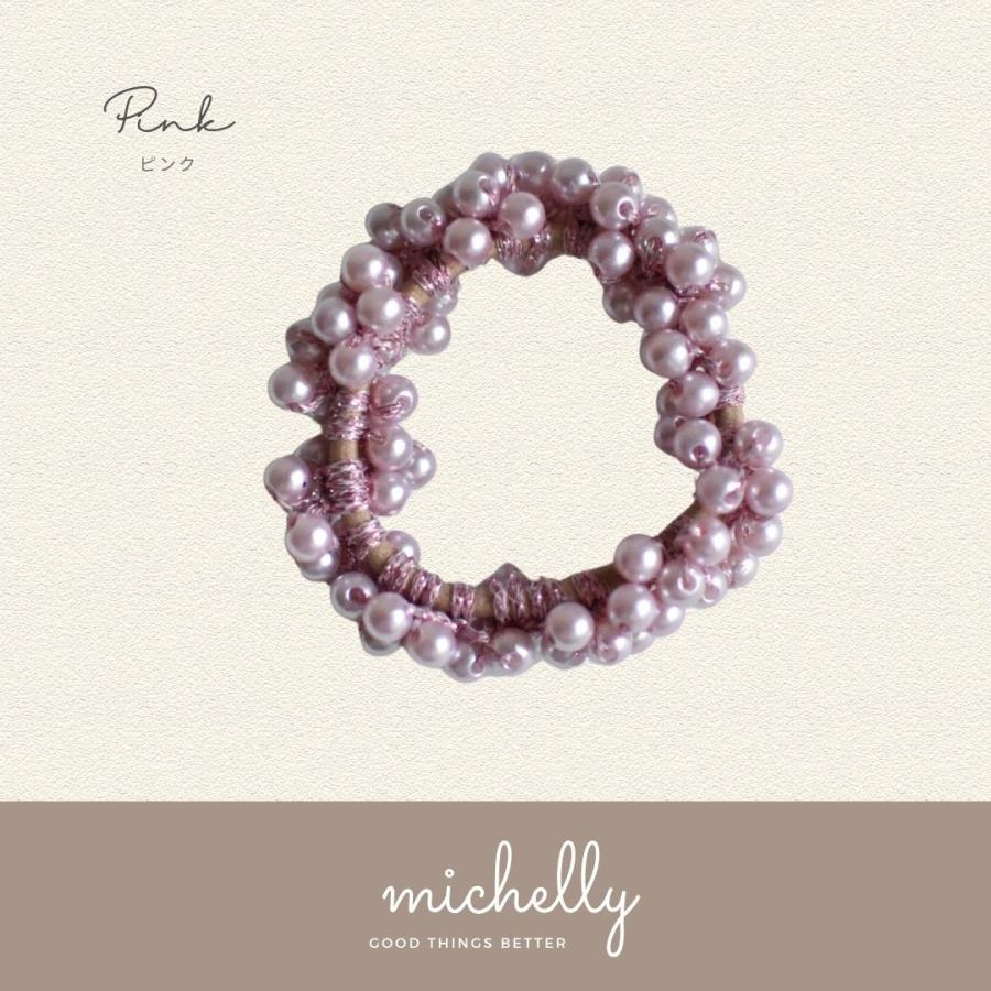 ヘアゴム パール シュシュ ビーズ まとめ髪 ポニーテール お団子  上品  ゴールド ピンク ホワイト 白 金 | ブランド登録なし | 02