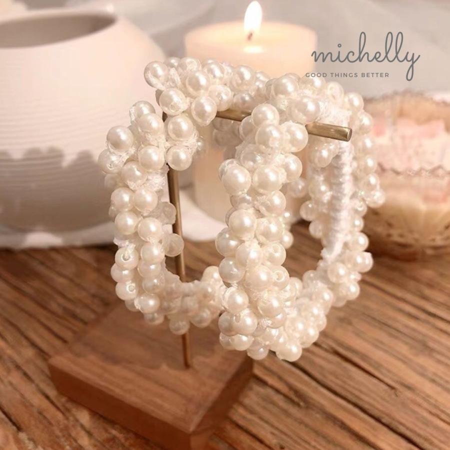 ヘアゴム パール シュシュ ビーズ まとめ髪 ポニーテール お団子  上品  ゴールド ピンク ホワイト 白 金 | ブランド登録なし | 08