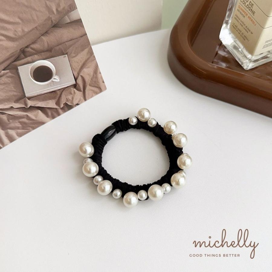 シュシュ パール おしゃれ 黒 ブラック 切れにくい 太め ヘアゴム フォーマル 大人可愛い まとめ髪 ヘアアクセ 上品 | ブランド登録なし | 04