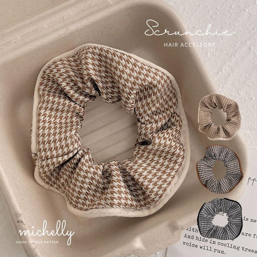シュシュ 千鳥格子 ヘアゴム くすみカラー 大人可愛い 上品 ふんわり こなれ感 ヘアアレンジ おしゃれ | ブランド登録なし