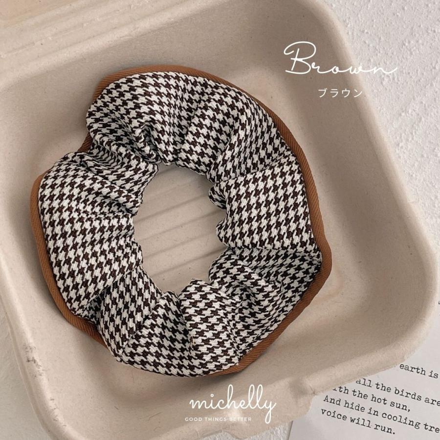 シュシュ 千鳥格子 ヘアゴム くすみカラー 大人可愛い 上品 ふんわり こなれ感 ヘアアレンジ おしゃれ | ブランド登録なし | 02