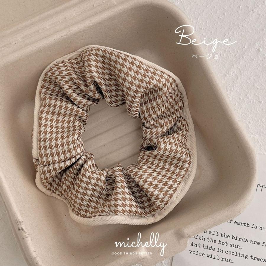 シュシュ 千鳥格子 ヘアゴム くすみカラー 大人可愛い 上品 ふんわり こなれ感 ヘアアレンジ おしゃれ | ブランド登録なし | 01