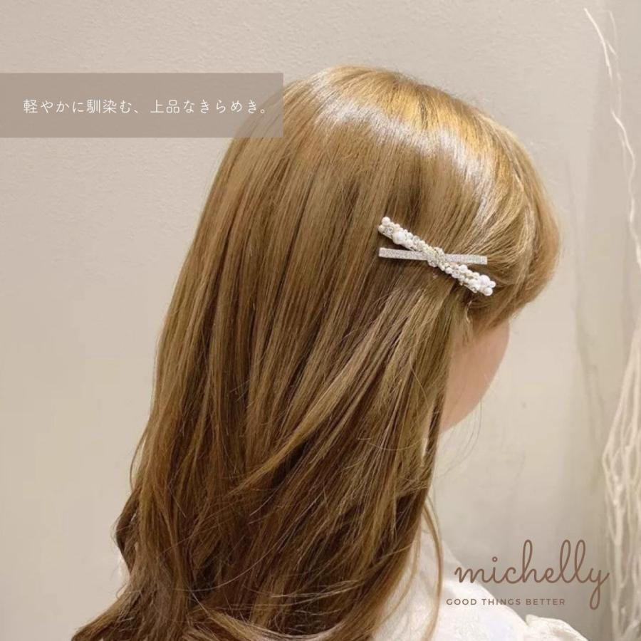 ヘアクリップ クロス パール ラインストーン リボン ヘアピン 髪留め きらきら 可愛い 上品 大人 アクセサリー | ブランド登録なし | 01