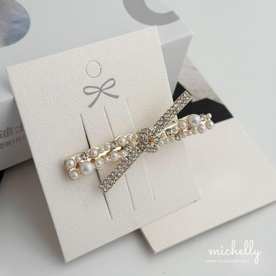 ヘアクリップ クロス パール ラインストーン リボン ヘアピン 髪留め きらきら 可愛い 上品 大人 アクセサリー | ブランド登録なし | 03