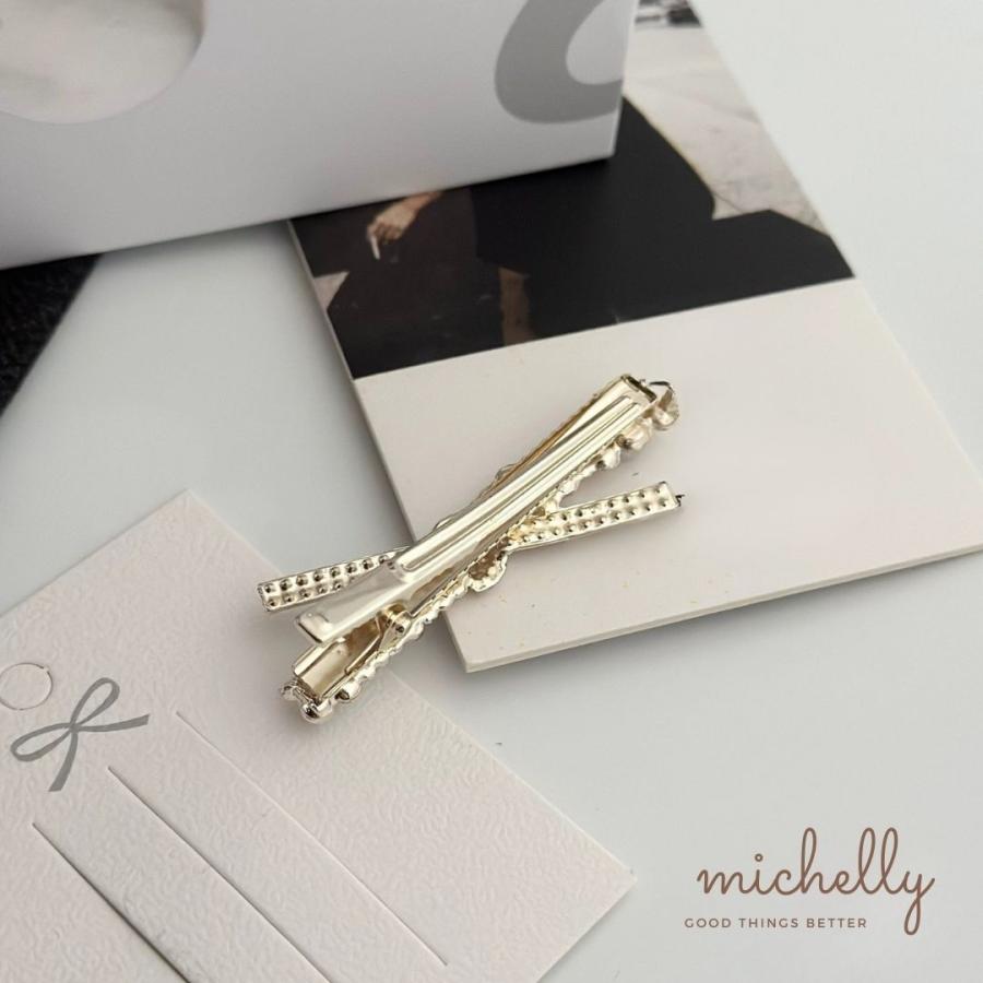 ヘアクリップ クロス パール ラインストーン リボン ヘアピン 髪留め きらきら 可愛い 上品 大人 アクセサリー | ブランド登録なし | 04