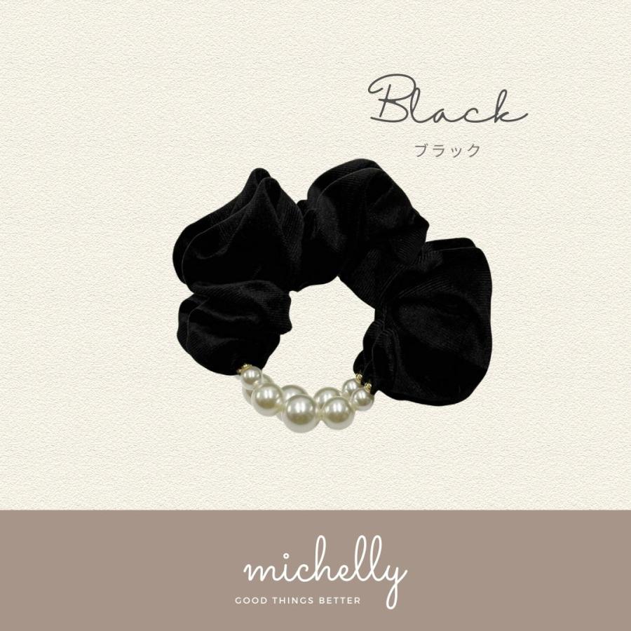 シュシュ ベロア パール ヘアゴム 黒 ブラック レッド ブラウン 大人 上品 オフィス まとめ髪 きれいめ | ブランド登録なし | 01