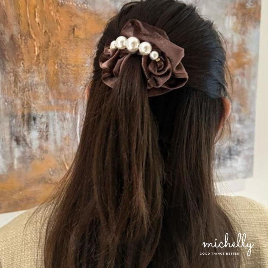 シュシュ ベロア パール ヘアゴム 黒 ブラック レッド ブラウン 大人 上品 オフィス まとめ髪 きれいめ | ブランド登録なし | 07