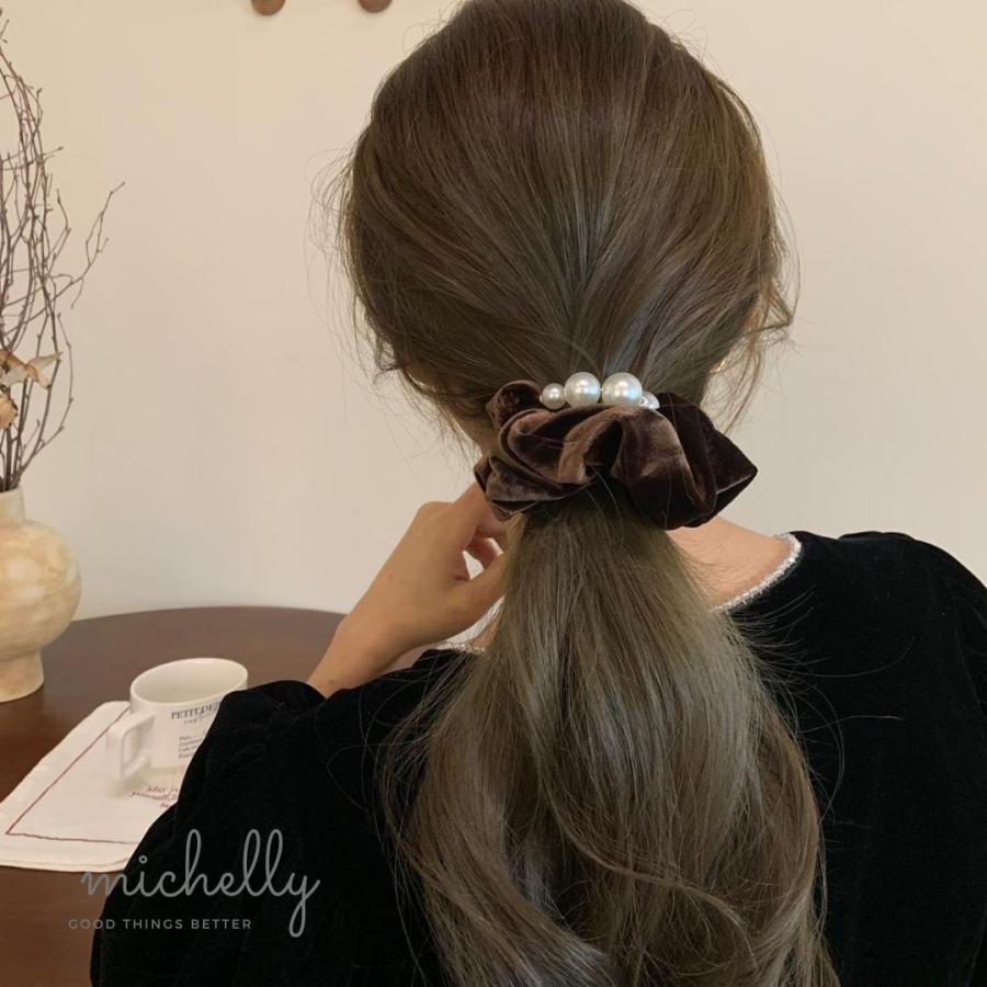 シュシュ ベロア パール ヘアゴム 黒 ブラック レッド ブラウン 大人 上品 オフィス まとめ髪 きれいめ | ブランド登録なし | 08