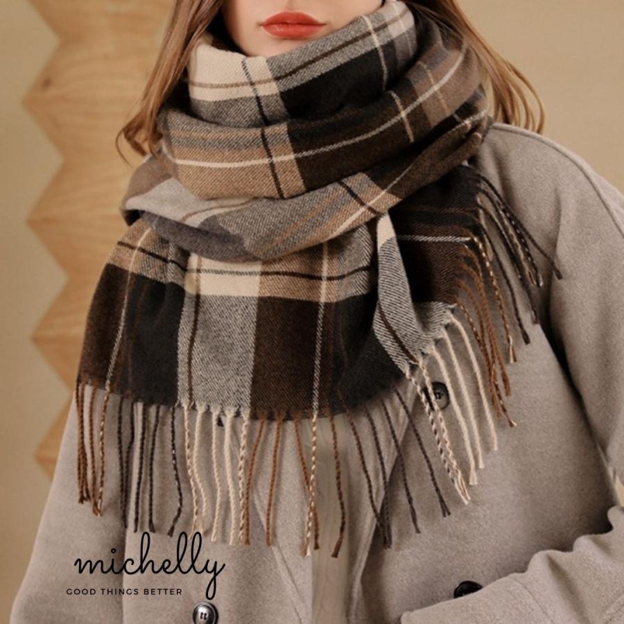 ストール 大判 マフラー チェック柄 秋冬 薄手 軽い オレンジ ブルー 通勤 通学 オフィス ひざ掛け 定番 | ブランド登録なし | 07