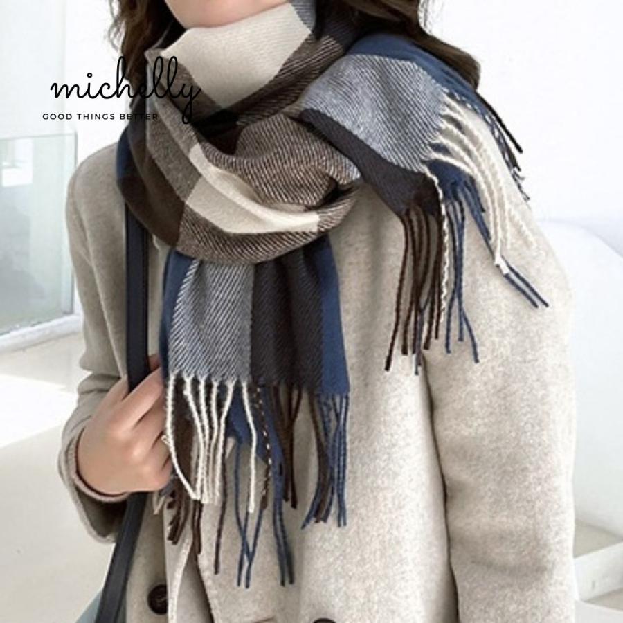 ストール ふんわり やわらか 大判 軽い 薄手 肌触り チェック フリンジ 膝掛け マフラー あったか おうち オフィス 通勤 通学 | ブランド登録なし | 09