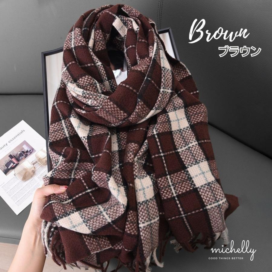 ストール 大判 マフラー チェック 秋冬 防寒 軽い ブラウン ブラック あったか やわらか | ブランド登録なし | 02