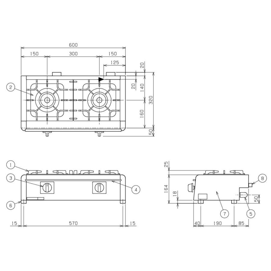 M-822E　都市ガス　(13Aのみ)　幅600×奥行320×高さ164　2口　入替　回収　新品　LPガスマルゼン　別料金にて　廃棄　業務用　設置　ガステーブルコンロ　処分