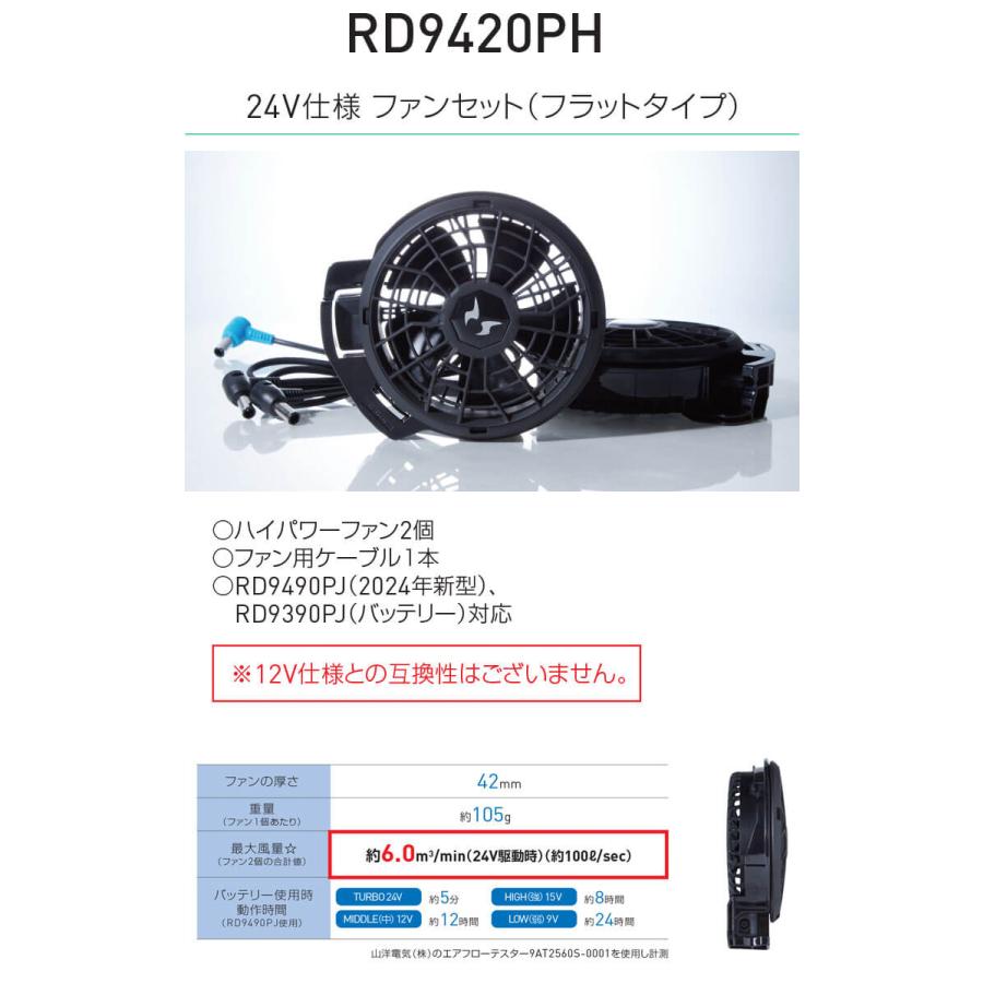 空調風神服 ファンセット(フラットタイプ)+24Vバッテリーセット RD9420PH+RD9490PJ 日本製 難燃 サンエス 2024年新型モデル[即日発送]｜michioshop｜03