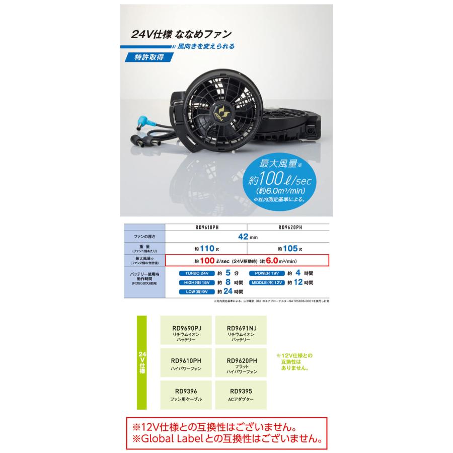 空調風神服 ファンセット(ななめタイプ)+新型24Vバッテリーセット