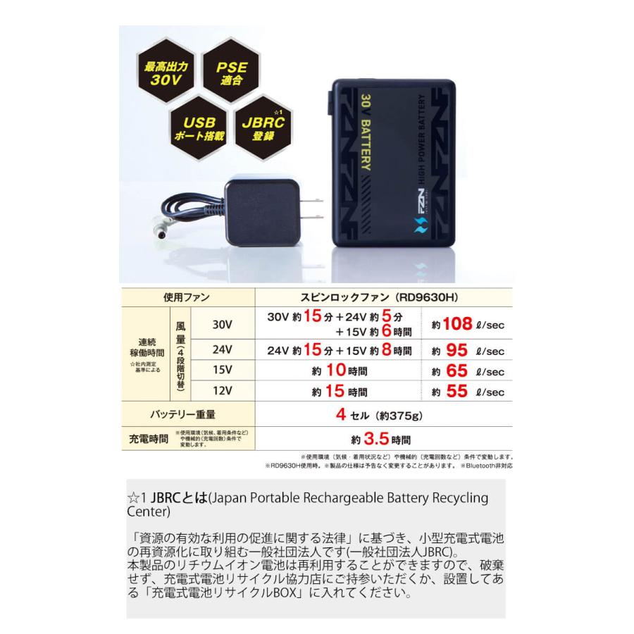 空調風神服 スピンロックファンセット+新型30Vバッテリーセット