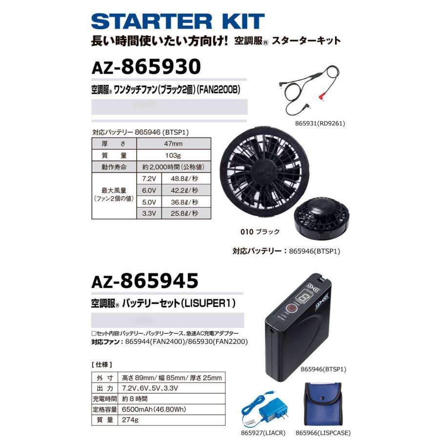 空調服 7.2Vバッテリーファンセット AZ-865963(SKSP02) スターター
