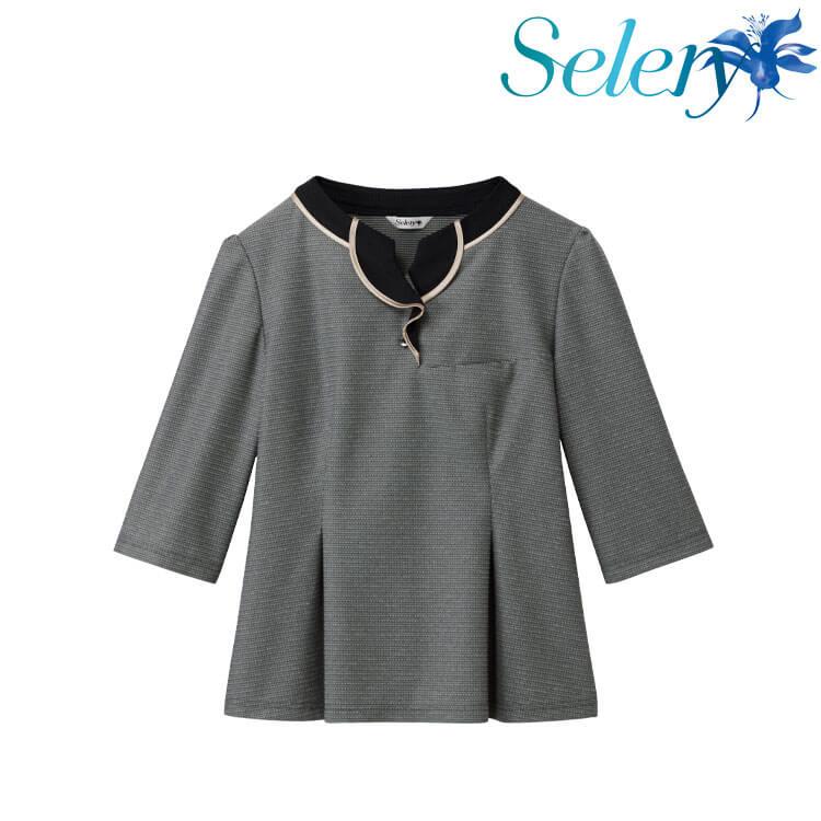 [TioTio素材]事務服 制服 オフィス 受付 セロリー selery オーバーブラウス S-37230 プラチナボーダー 2025年春夏新作 セロリー（SELERY） [TioTio素材]事務服 制服 受付 オーバーブラウス S