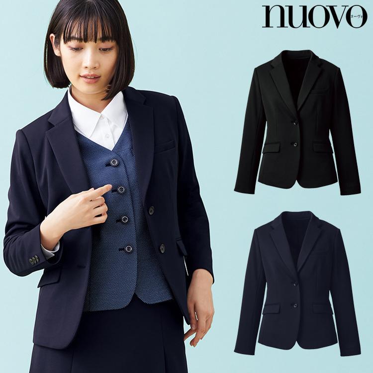 おもてなし 事務服 制服 フォーク ヌーヴォ nuovo ノーカラージャケット FB15731  大きいサイズ21号 23号サラファインニット おもてなし 事務服 制服 フォーク ヌーヴォ nuovo ノーカラー