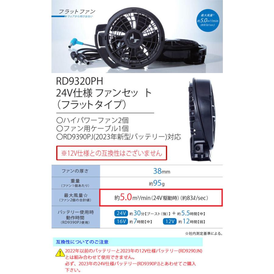 空調風神服 24V仕様ファンセット(フラットタイプ) RD9320PH 日本製 難
