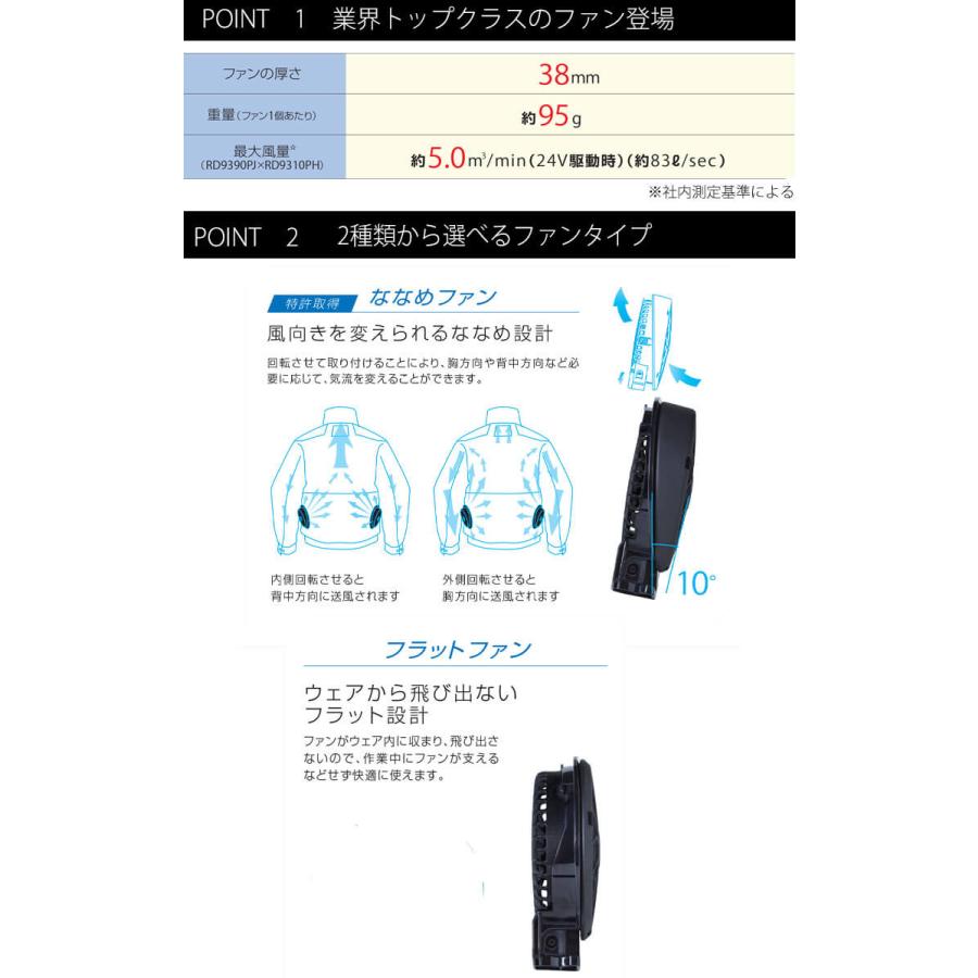 空調風神服 24V仕様ファンセット(フラットタイプ) RD9320PH 日本製 難