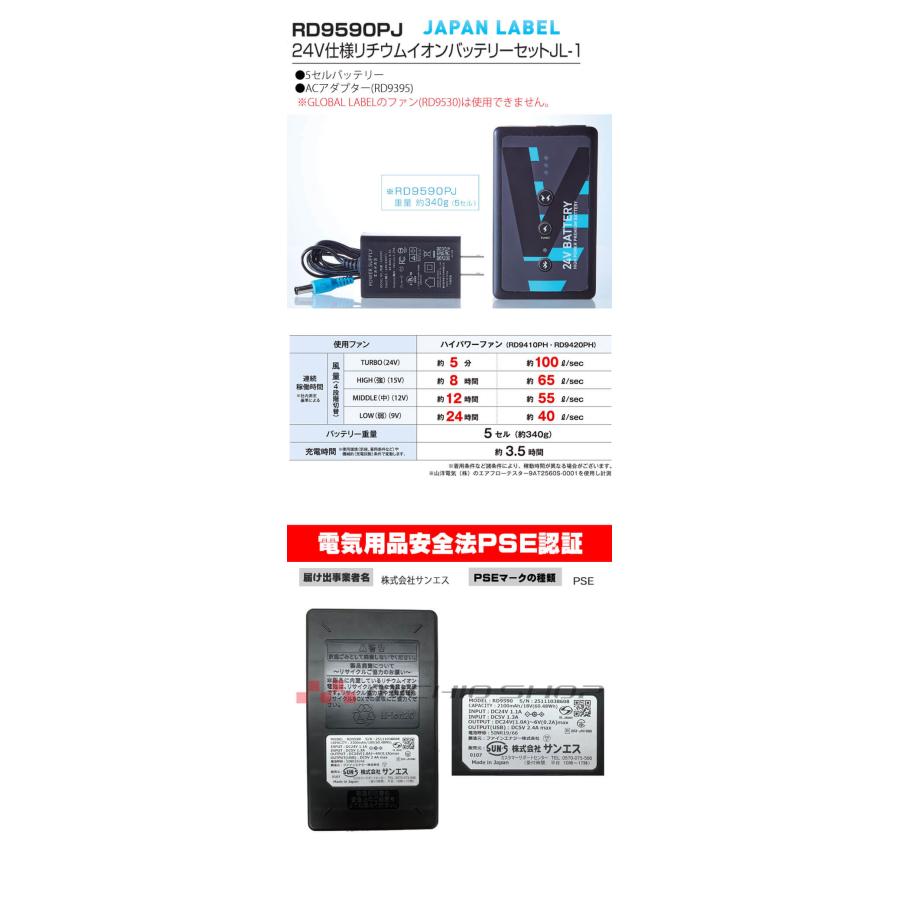 空調風神服 ファンセット(ななめタイプ)+24Vバッテリーセット RD9410PH