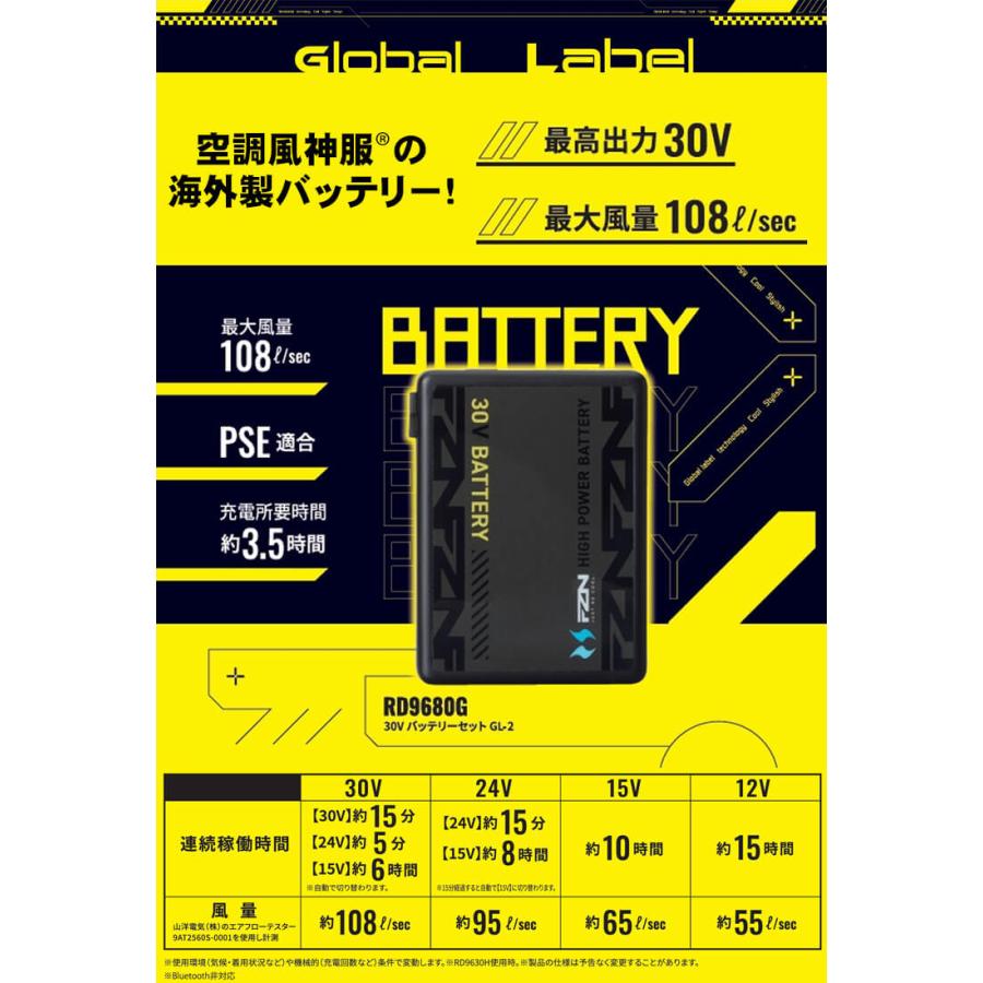 空調風神服 新型30V バッテリーセット RD9680G グローバルレーベル