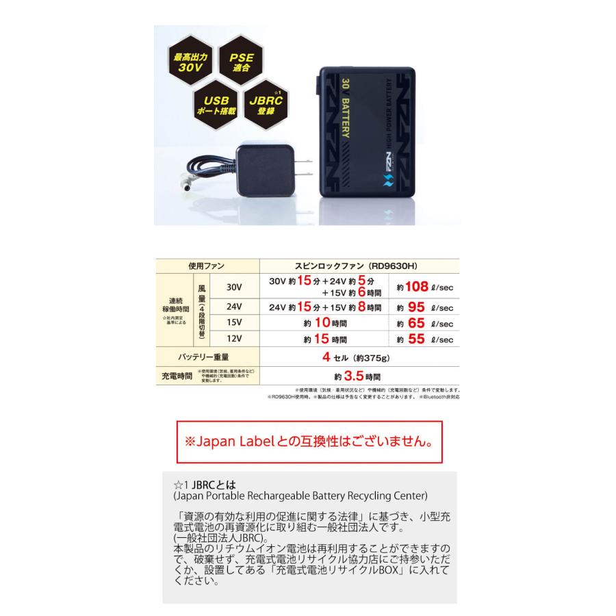 空調風神服 新型30V バッテリーセット RD9680G グローバルレーベル