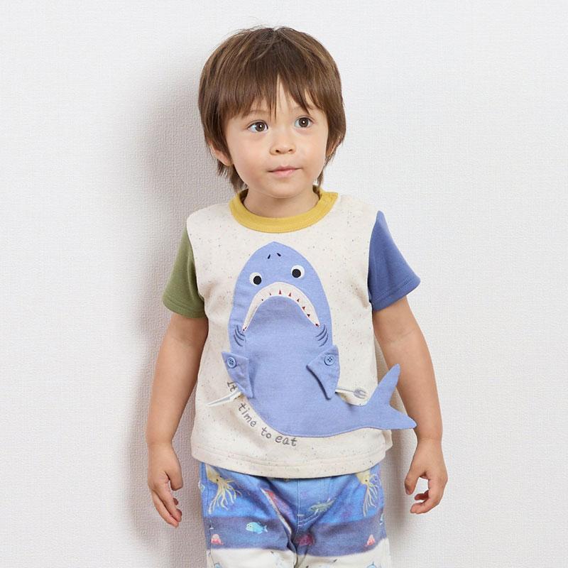 BIT'Z（ビッツ） 子供服 サメ＆クジラ マスコット もぐもぐ Tシャツ