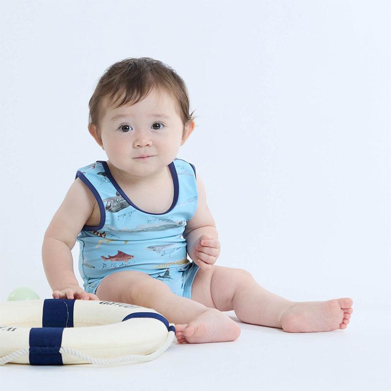 BIT'Z（ビッツ） 子供服 サメ図鑑 総柄 グレコ水着 UVカット キッズ