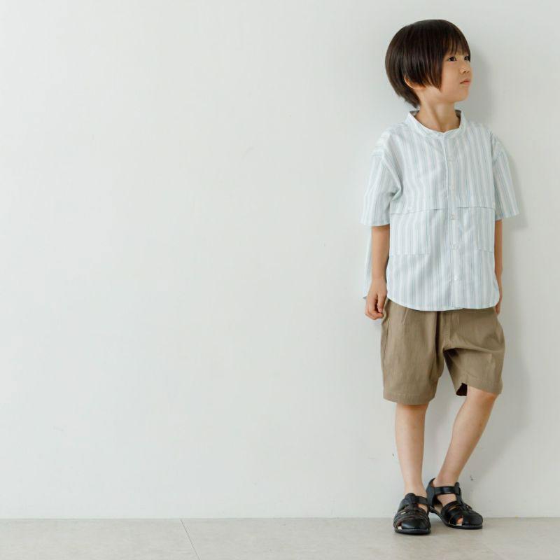 子供服 MAKE YOUR DAY マルチストライプ 半袖 バンド カラー シャツ