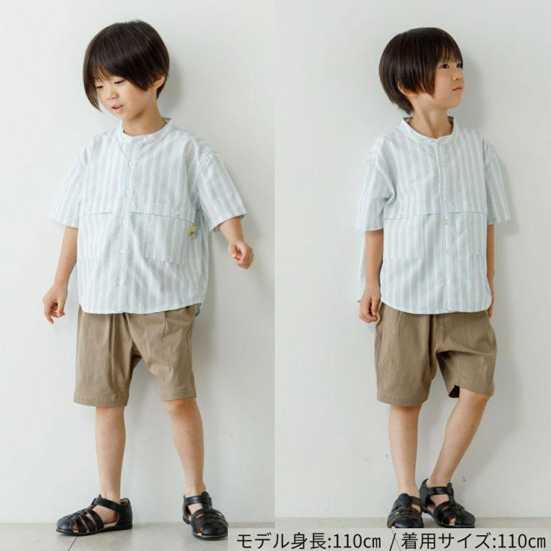 子供服 MAKE YOUR DAY マルチストライプ 半袖 バンド カラー シャツ