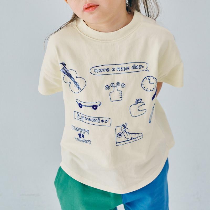 p.premier（ピードットプルミエ） 子供服 2柄 モチーフ刺繍 Tシャツ