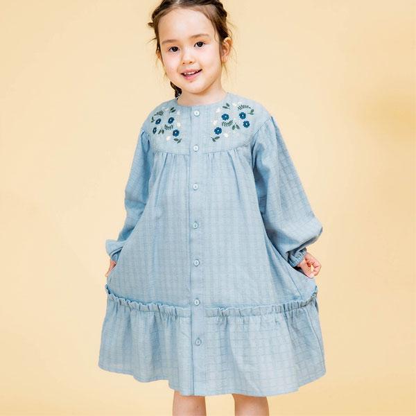 Seraph 子供服 ドビーチェック お花刺繍 ワンピース キッズ Seraph 子供服 ドビーチェック お花刺繍 ワンピース キッズ