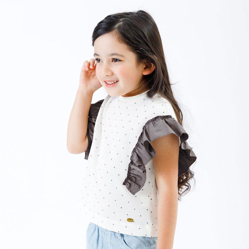 Seraph 子供服 袖フリル ワッフル Tシャツ キッズ 女の子 半袖 Seraph 子供服 袖フリル ワッフル Tシャツ キッズ 女の子 半袖