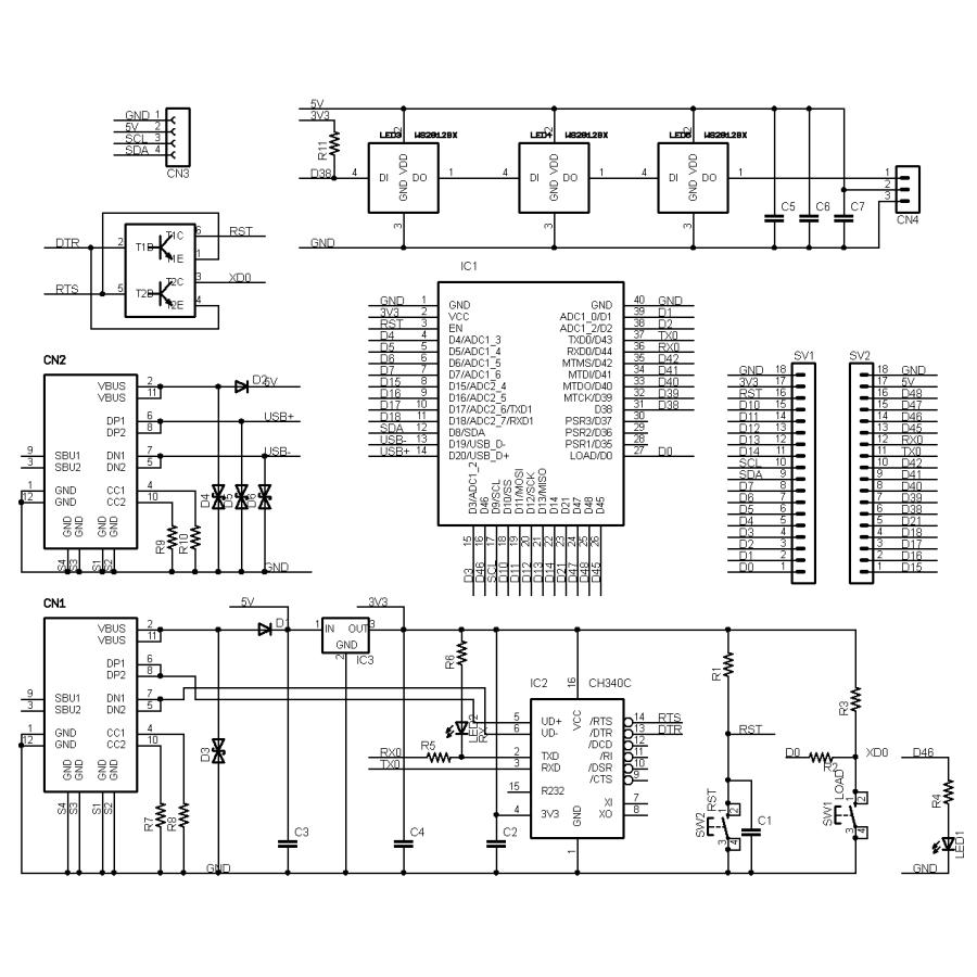 ESP32-S3-KEY-R2 (ESP32-S3-WROOM-1, 8MFLASH, 2MPSRAM 開発ボード) Type-C USBコネクタ |  | 04