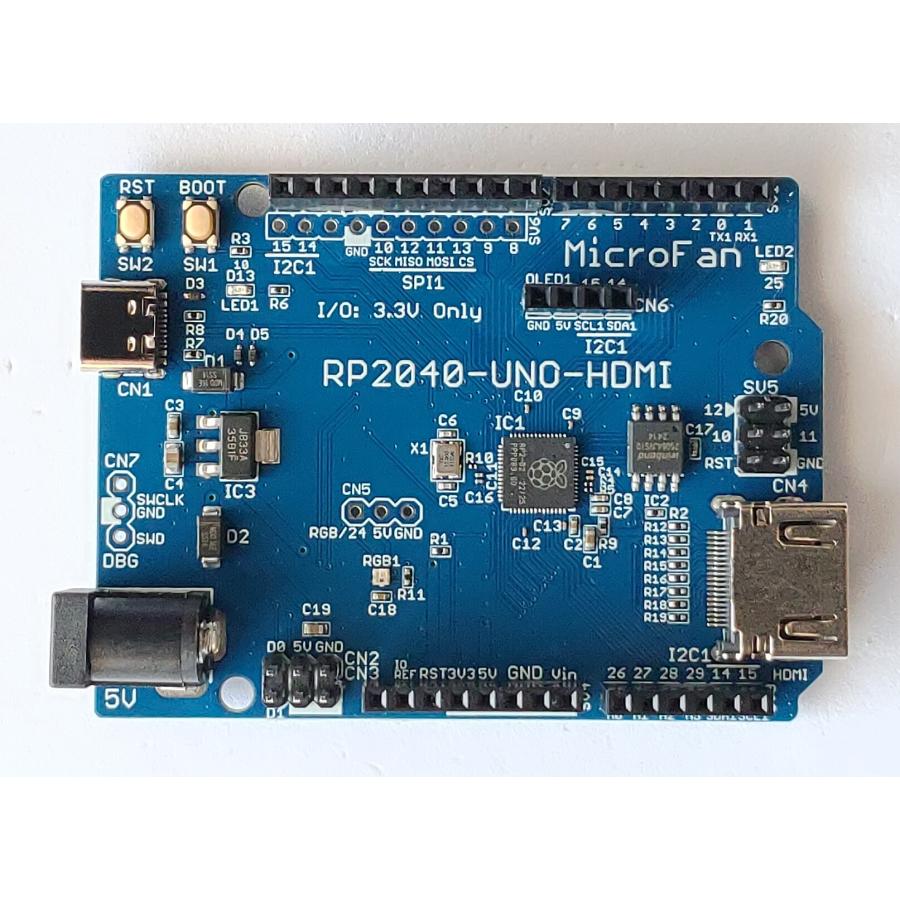 RP2040-UNO-HDMI (RP2040, Dual ARM Cortex-M0+ 8MB Flash) 開発ボード HDMIコネクタ ...