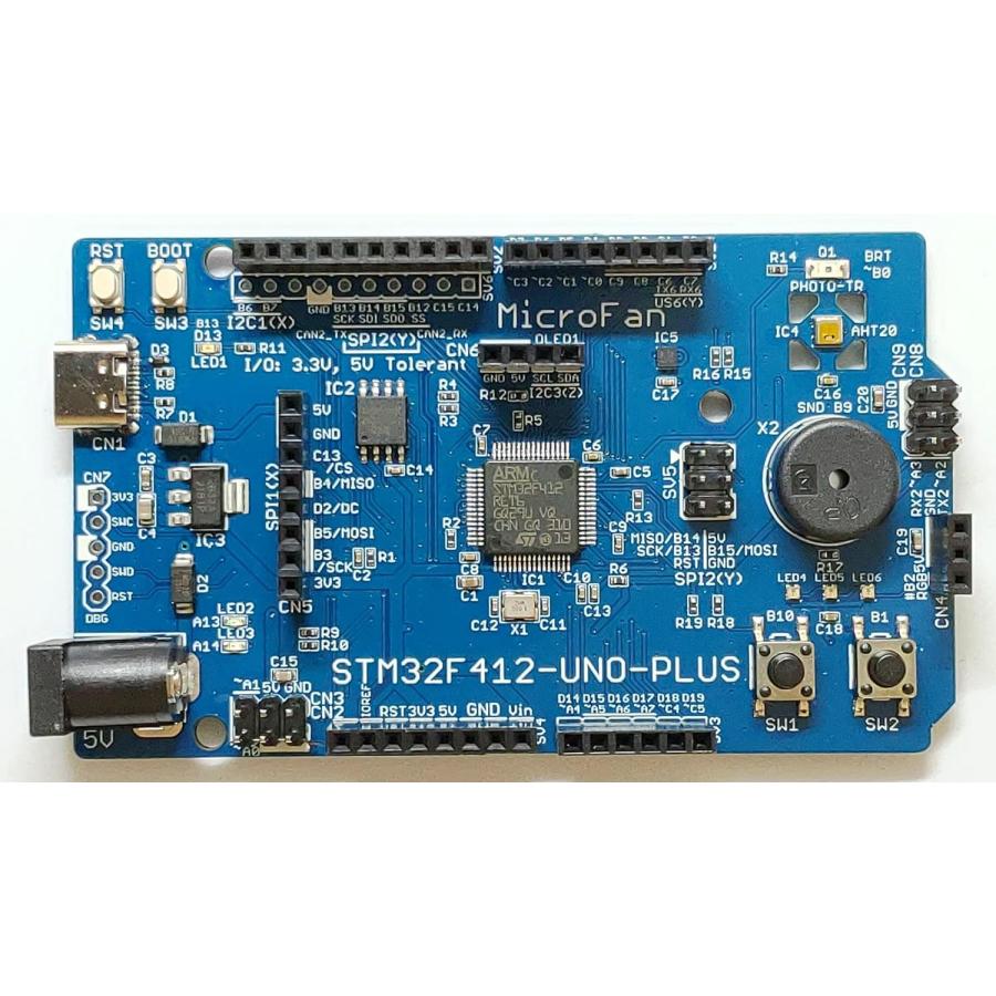 STM32F412-UNO-PLUS (STM32F412RE, ARM Cortex-M4, 100MHz, 512KFlash, 256KRAM)+ 8MB Flash+基本入出力+センサー 開発ボード USB Type-C コネクタ | 