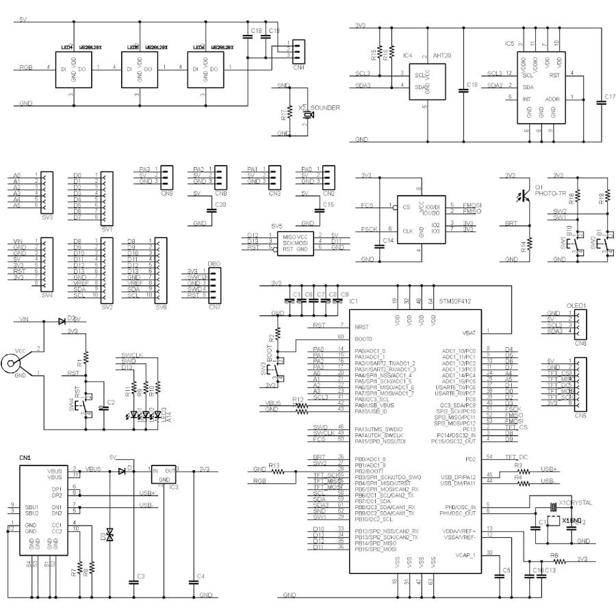 STM32F412-UNO-PLUS (STM32F412RE, ARM Cortex-M4, 100MHz, 512KFlash, 256KRAM)+ 8MB Flash+基本入出力+センサー 開発ボード USB Type-C コネクタ |  | 05