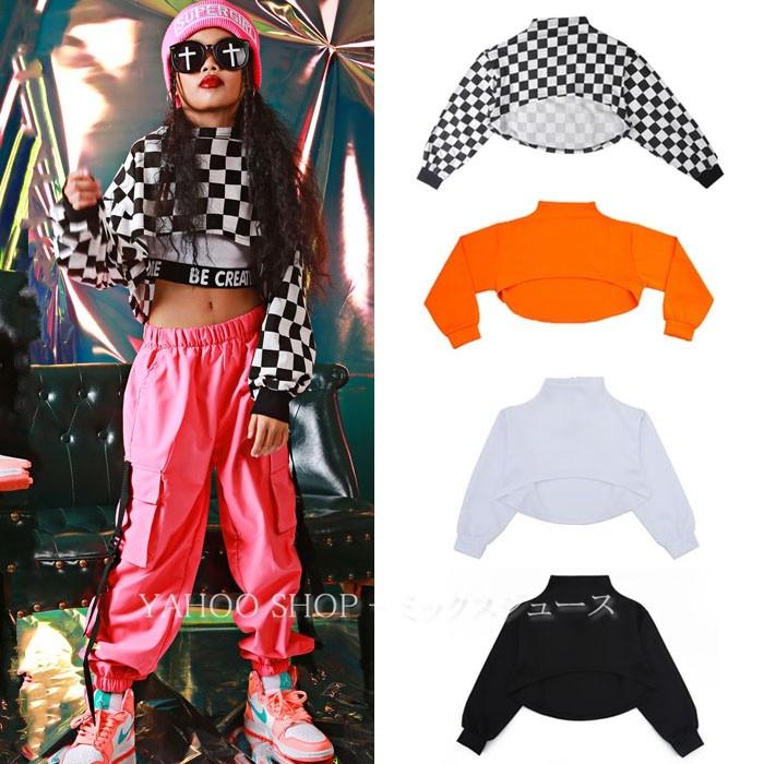 パーカー チェック柄 シャツ ダンストップ 長袖 ジャズダンス衣装 キッズ ダンス衣装 ヒップホップ 子供 体操服 練習着 ガールズ 演出服 オシャレ オレンジ 白 123 Dance074 ミックスジュース 通販 Yahoo ショッピング