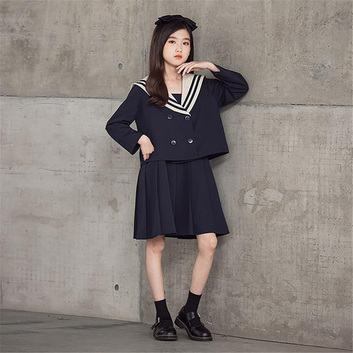 子供服 女の子 学院風 セットアップ セーラー襟 ジャケット サロペット 2点セット ガールズ 長袖コート キッズ ワンピース スカート スーツ フォーマル 海軍風 Lwj Kid107 ミックスジュース 通販 Yahoo ショッピング
