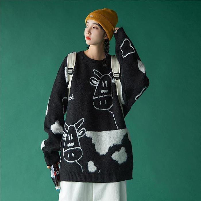 ニットセーター ニットトップス 動物 牛 姉妹服 ペアルック おそろい 友達 クルーネック セーター レディース メンズ トップス 秋冬 長袖 洗え かわいい Qs Lady ミックスジュース 通販 Yahoo ショッピング