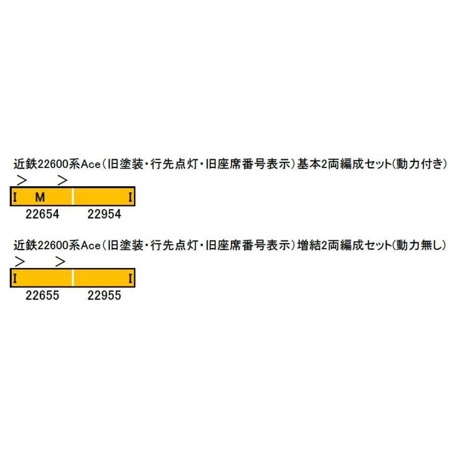 近鉄22600系Ace（旧塗装 行先点灯 旧座席番号表示）増結2両編成セット（動力無し） 【31606】｜mid-9｜02