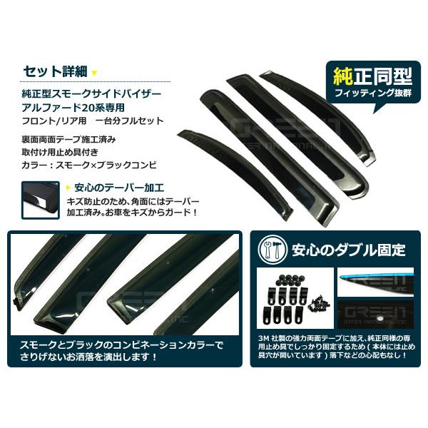 20系 アルファード4P サイドドアバイザー 両面テープ付 ウインドウ 