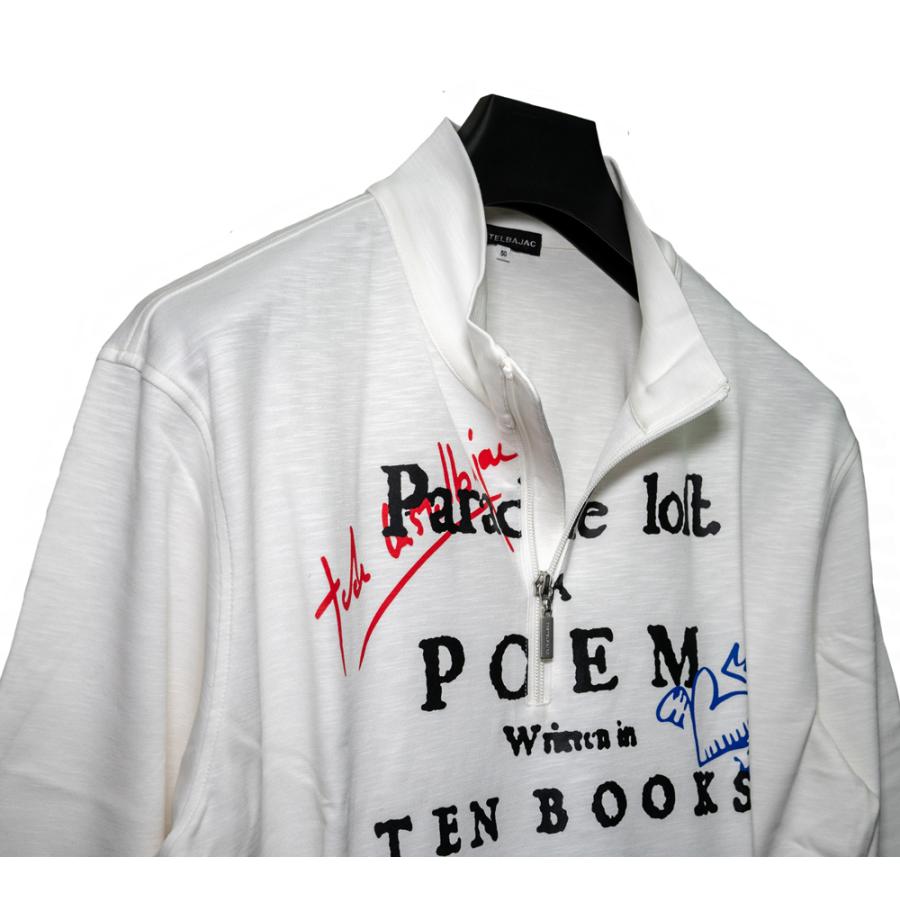 から厳選した 6645 カステルバジャック 白 Ll メンズ長袖トレーナー 送料無料 特価 ハーフジップ ロゴのイラストデザイン柄がポイントです トップス