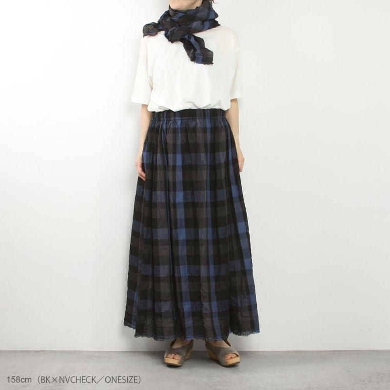 Honnete オネット Wide Stole Shirring Check AC1CK_5
