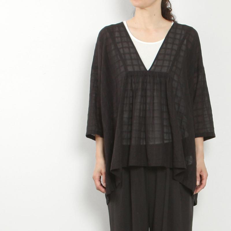 evam eva（エヴァムエヴァ） shadow check gathered pullover E251T204
