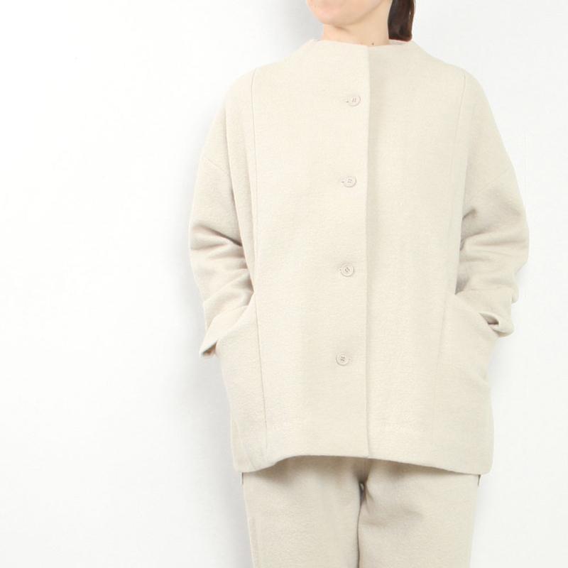 ジャケット・アウター evam eva press wool coat ivory 2 Evam Eva Renew Wool Stand Short Coat Ivory – Thistle Hill