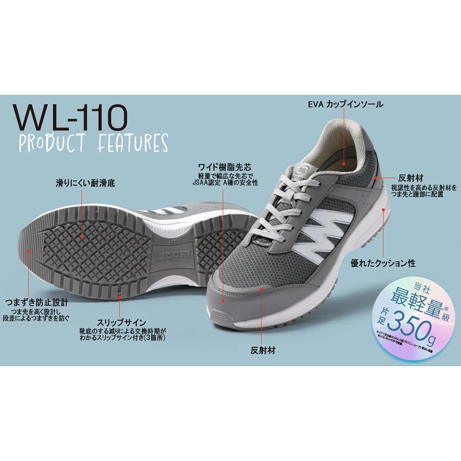 ミドリ安全 超軽量耐滑作業靴 WL-110 ひもタイプ ブラック/ブルー